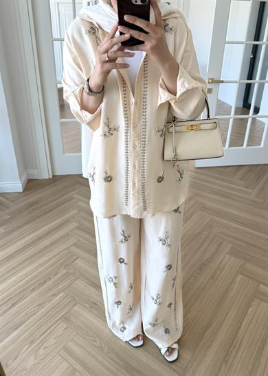 El İşlemeli Pantolon Bej 