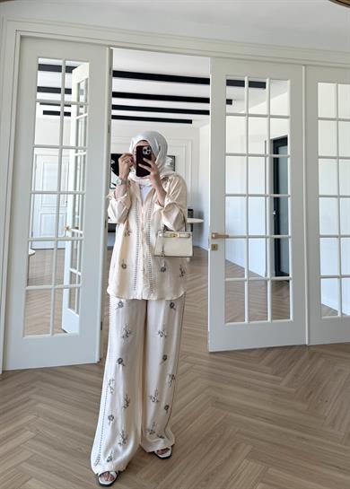 El İşlemeli Pantolon Bej 