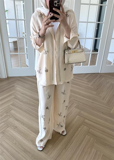 El İşlemeli Pantolon Bej 