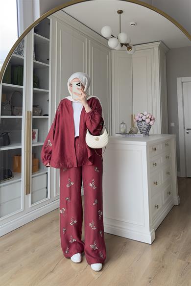 El İşlemeli Pantolon Bordo