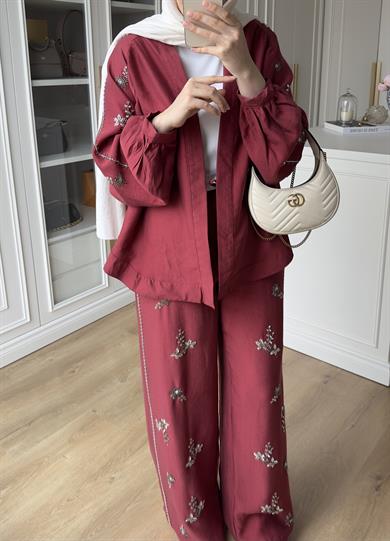 El İşlemeli Pantolon Bordo