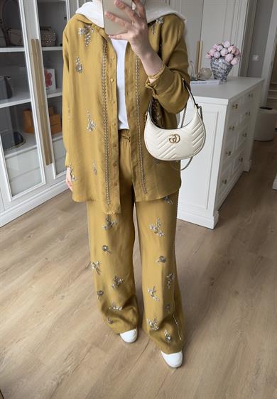 El İşlemeli Pantolon Olive