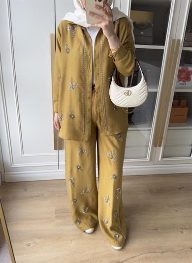 El İşlemeli Pantolon Olive