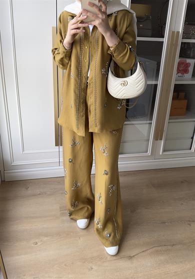 El İşlemeli Pantolon Olive