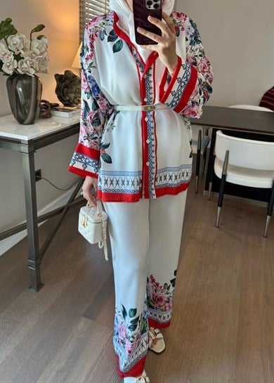 Ella Desenli Takım Kırmızı