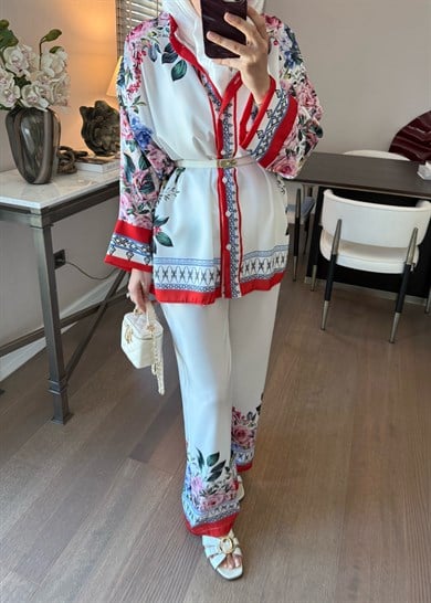 Ella Desenli Takım Kırmızı