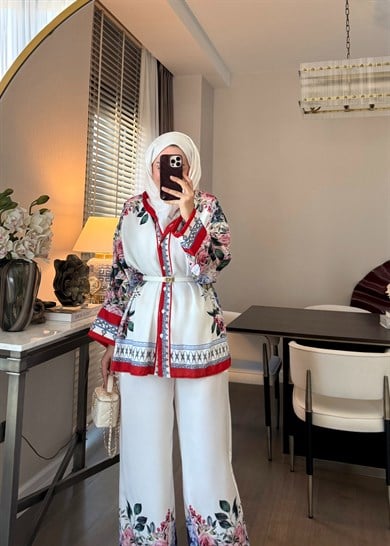 Ella Desenli Takım Kırmızı