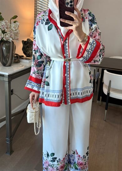 Ella Desenli Takım Kırmızı