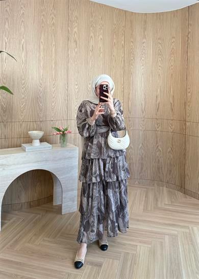 Ella Şifon Elbise Kahverengi