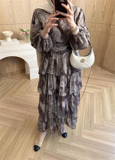 Ella Şifon Elbise Kahverengi