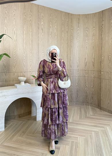 Ella Şifon Elbise Mürdüm