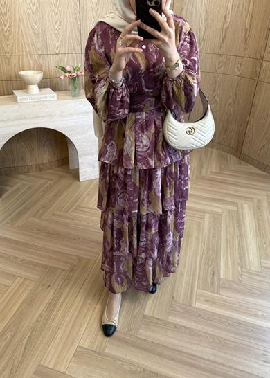 Ella Şifon Elbise Mürdüm