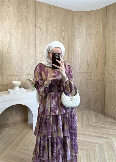 Ella Şifon Elbise Mürdüm