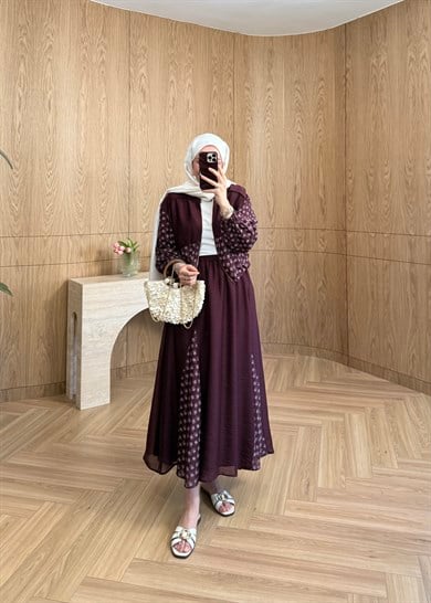 Elora Ççek Desen Takım Mürdüm 