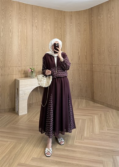 Elora Ççek Desen Takım Mürdüm 