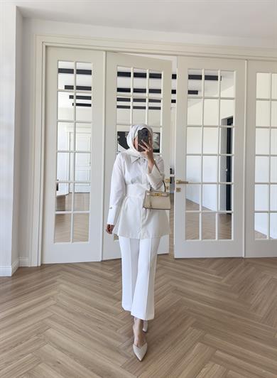 Elsia Geniş Gold Düğmeli Gömlek Ekru