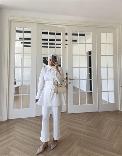 Elsia Geniş Gold Düğmeli Gömlek Ekru