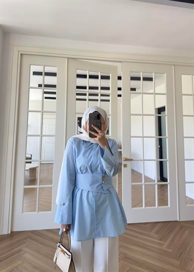 Elsia Geniş Gold Düğmeli Gömlek Mavi