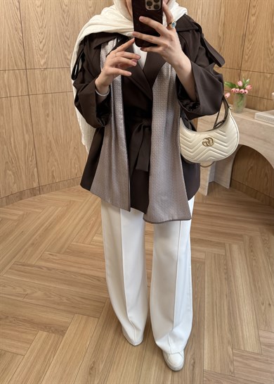 Eris Fularlı Kısa Trenç Kahverengi