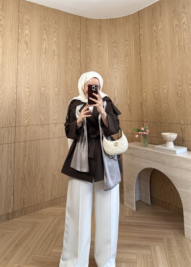 Eris Fularlı Kısa Trenç Kahverengi