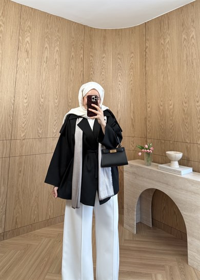 Eris Fularlı Kısa Trenç Siyah 