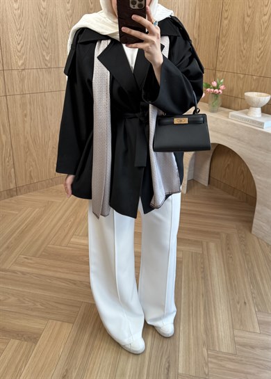 Eris Fularlı Kısa Trenç Siyah 