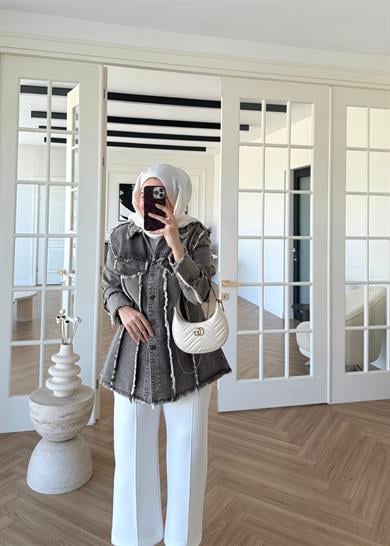 Bel Vurgulu Denim Ceket Kahverengi