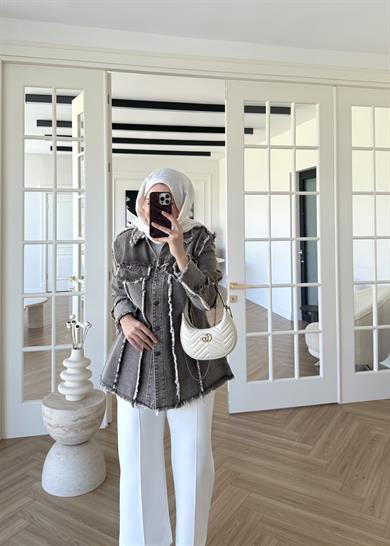 Bel Vurgulu Denim Ceket Kahverengi