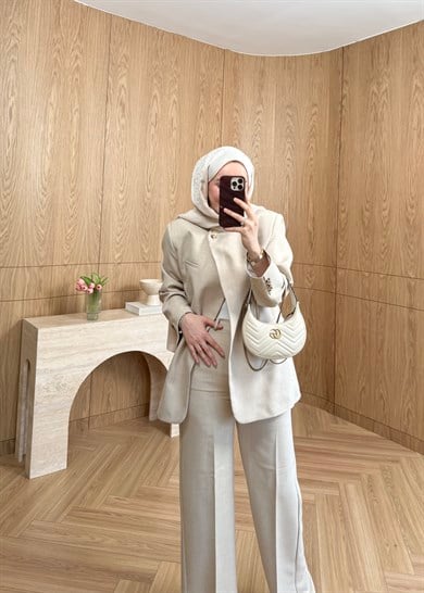 Fantastic Tek Düğmeli Blazer Bej