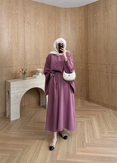 Feral Şal Detaylı Elbise Gül Kurusu