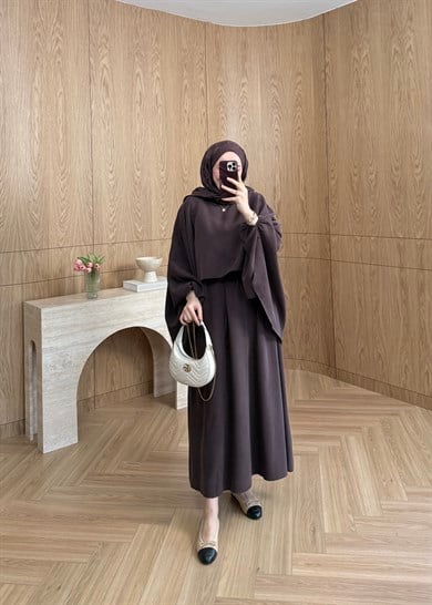 Feral Şal Detaylı Elbise Kahverengi