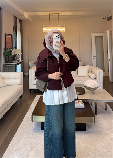 Fermuarlı Scuba Ceket Bordo
