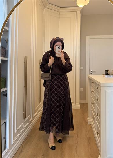 Fular Yakalı Kahverengi Poplin Gömlek