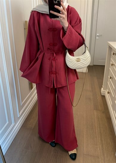 Galia Nakış Düğmeli Takım Mercan