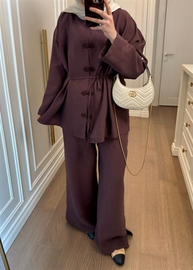 Galia Nakış Düğmeli Takım Mürdüm