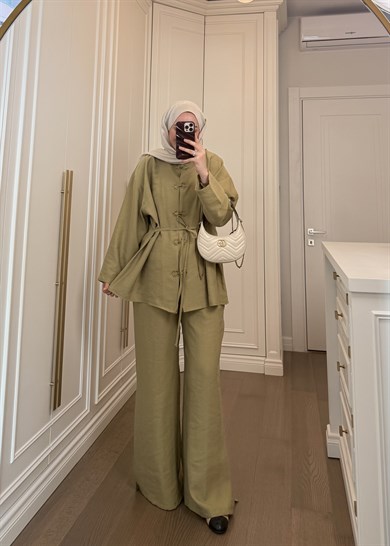 Galia Nakış Düğmeli Takım Olive