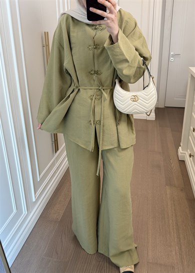Galia Nakış Düğmeli Takım Olive