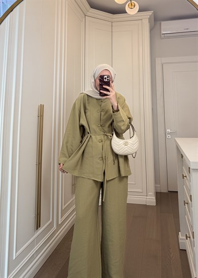 Galia Nakış Düğmeli Takım Olive