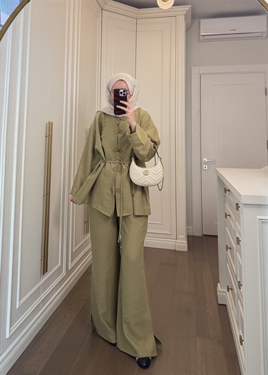 Galia Nakış Düğmeli Takım Olive