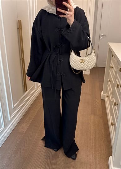 Galia Nakış Düğmeli Takım Siyah