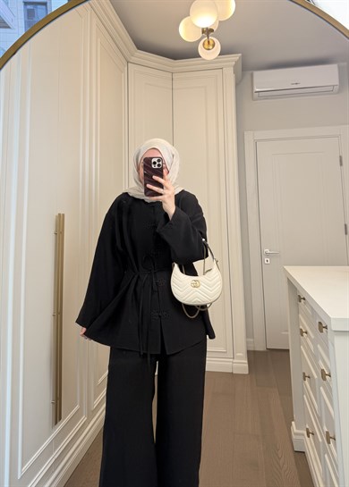 Galia Nakış Düğmeli Takım Siyah