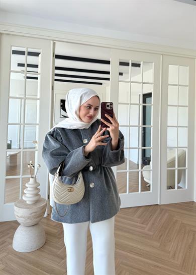 Gold Düğmeli Kaban Antrasit