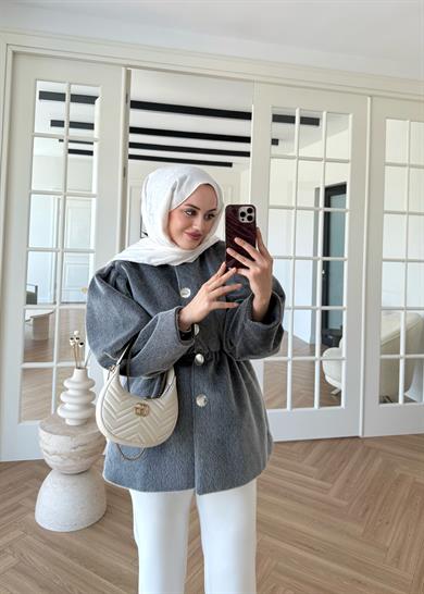 Gold Düğmeli Kaban Antrasit