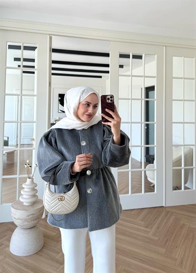 Gold Düğmeli Kaban Antrasit