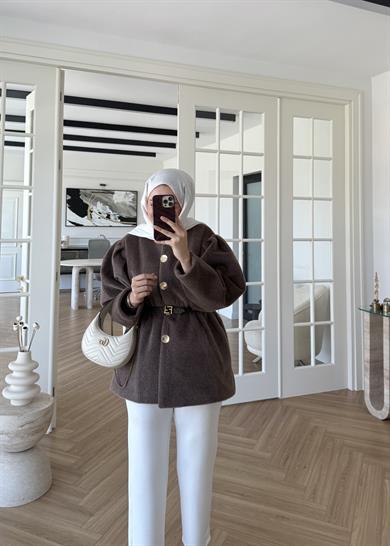 Gold Düğmeli Kaban Kahverengi