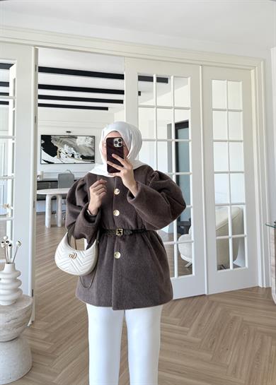 Gold Düğmeli Kaban Kahverengi