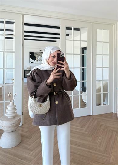 Gold Düğmeli Kaban Kahverengi