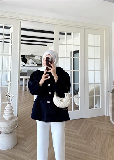 Gold Düğmeli Kaban Lacivert