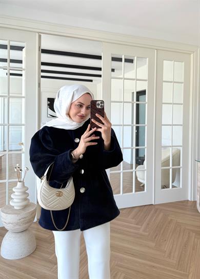 Gold Düğmeli Kaban Lacivert