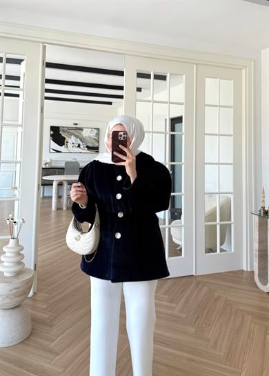 Gold Düğmeli Kaban Lacivert